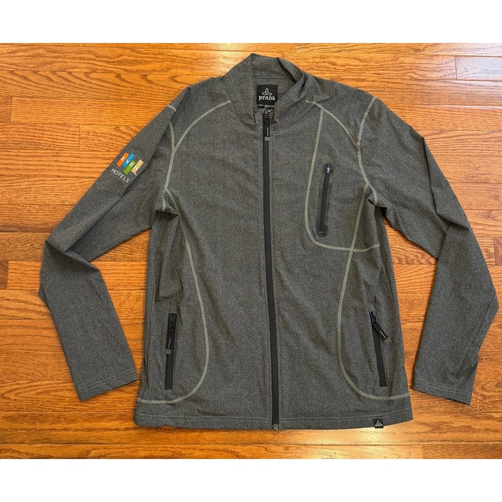 Prana Jacket Mens Medium Gray Full Zip Lightweight Hiking Zip Pockets Stretch